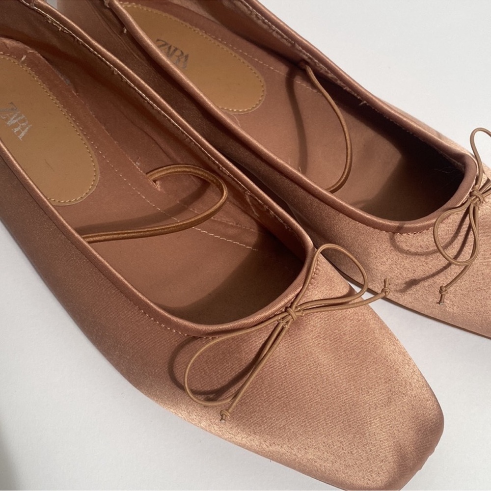 ZARA Peach Pink Satin Maryjane Ballet Flats with BOW! 40, 9 9.5 - Picture 3 of 6